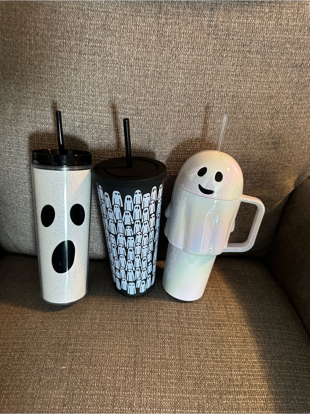 Iridescent White Ghost Travel Mug with Straw - Home Dining